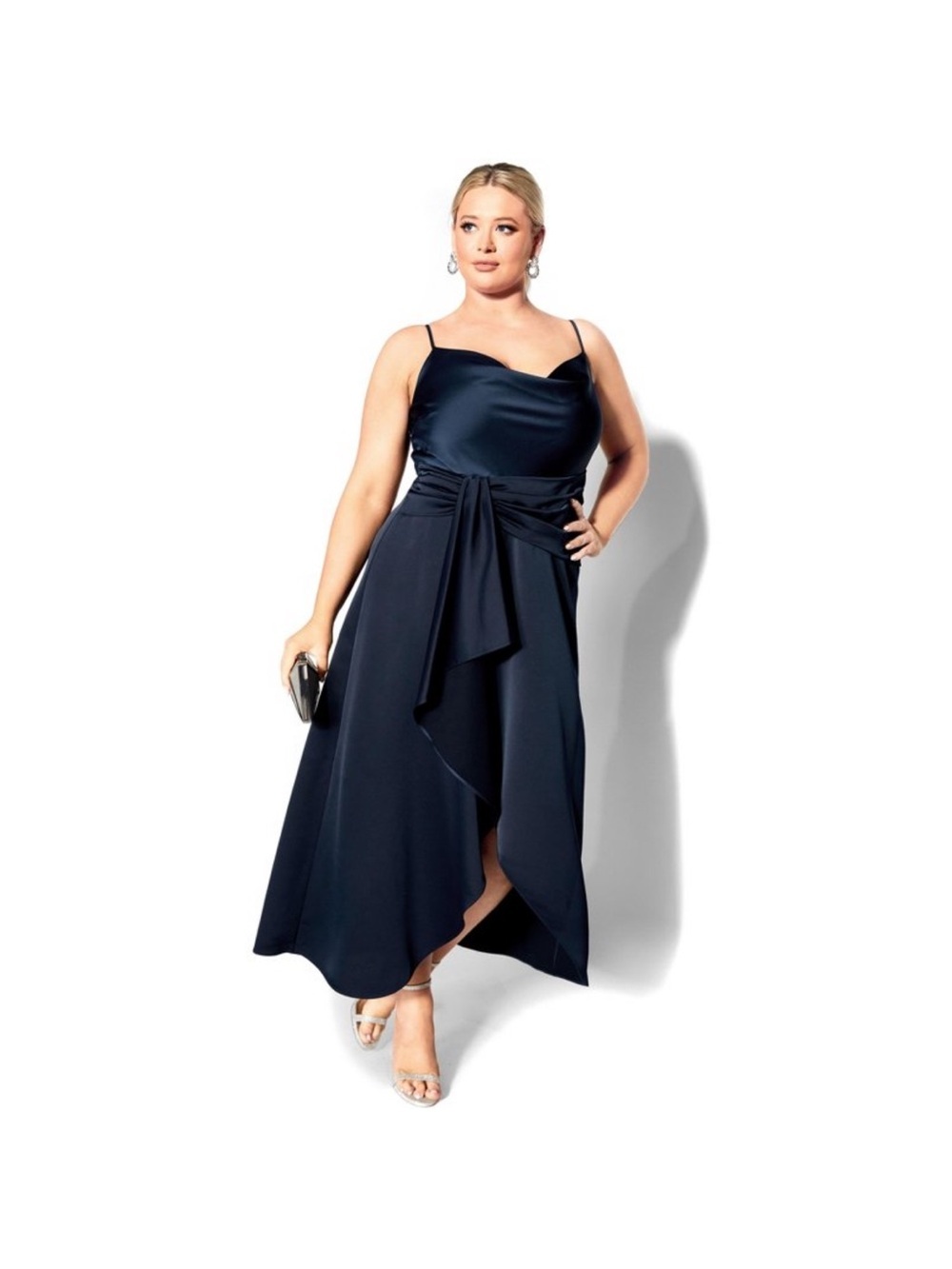 NWT City Chic Simplicity Black Plus-Size Evening Dress with Waist Tie S/16